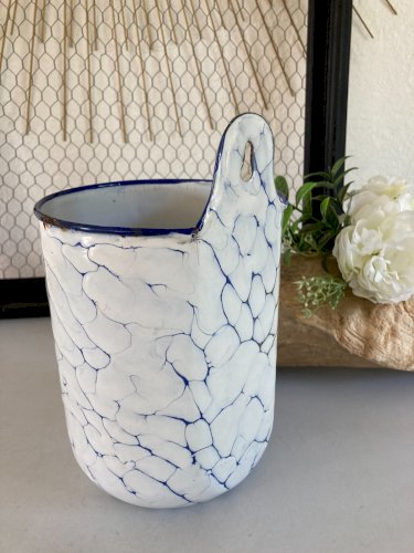 425⚜️ Décoration Ancien Broc Pot De Lavement en Tôle Émaillée Vintage