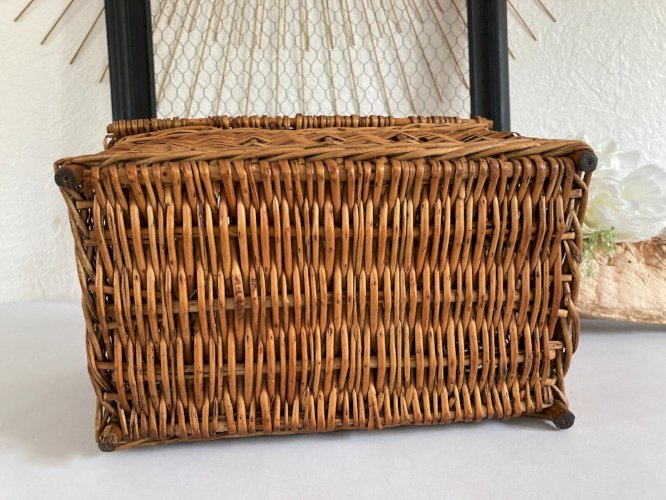 425 ⚜️ Décoration Ancien Petit Panier en Rotin et Osier Vintage Longueur 29 Cm