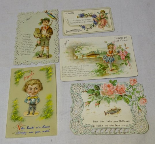 -5 ANCIENNES CARTES 1er AVRIL 1 Sur CELLULOÏD COLLECTION VIEUX PAPIERS