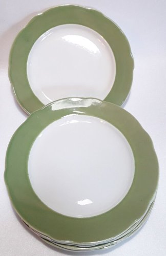 5 assiettes chantournées semi-creuses vertes et blanches