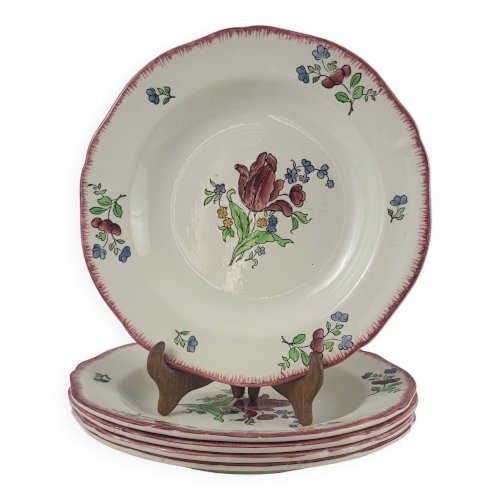 5 assiettes creuses en faïence de Gien modèle Lorraine