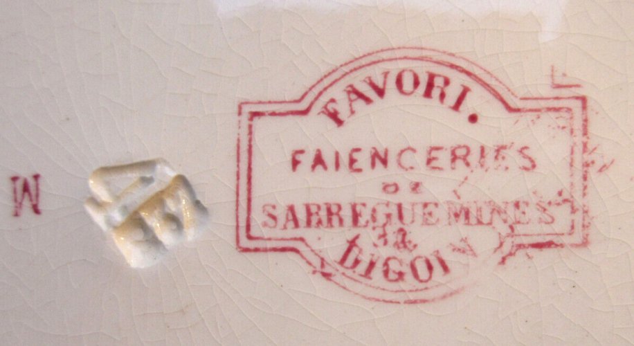 5 assiettes creuses, faïence de Sarreguemines Digoin: Favori en rose, 22,2 cm
