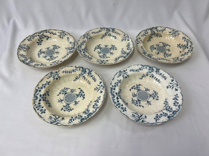 5 Assiettes creuses Minton Montrose – Faïence anglaise XIXe – 30 cm