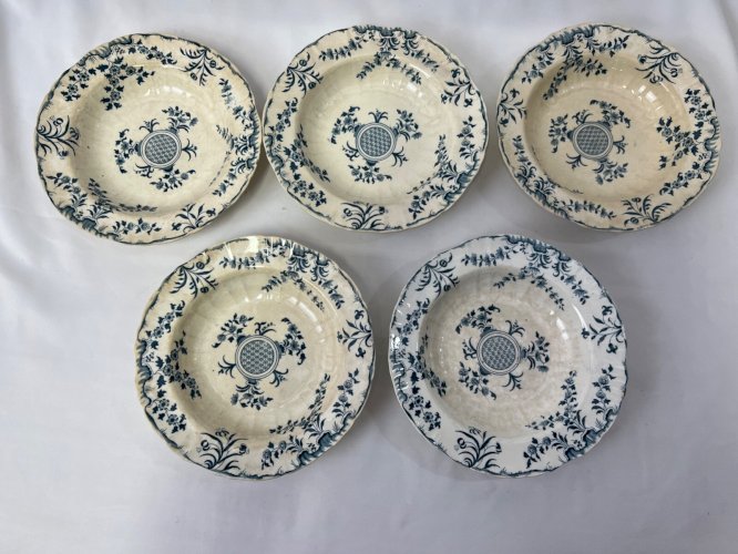 5 Assiettes creuses Minton Montrose – Faïence anglaise XIXe – 30 cm