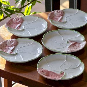 5 majolica plates signed Chaumette Paris