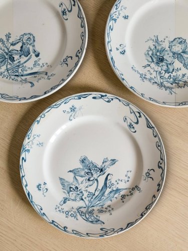 5 assiettes faïence Creil et Montereau  Crémone, terre de fer Art Nouveau