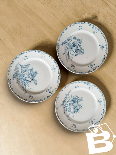 5 assiettes faïence Creil et Montereau  Crémone, terre de fer Art Nouveau
