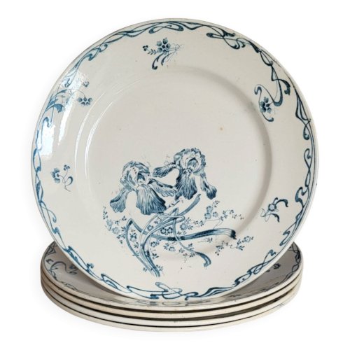 5 assiettes faïence Creil et Montereau  Crémone, terre de fer Art Nouveau