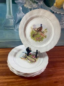 5 assiettes Terre de Fer faisans et paon