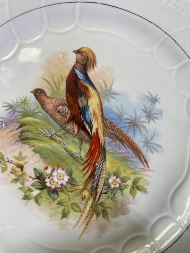 5 assiettes Terre de Fer faisans et paon