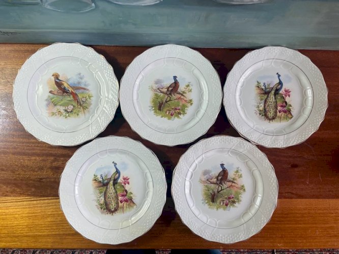 5 assiettes Terre de Fer faisans et paon