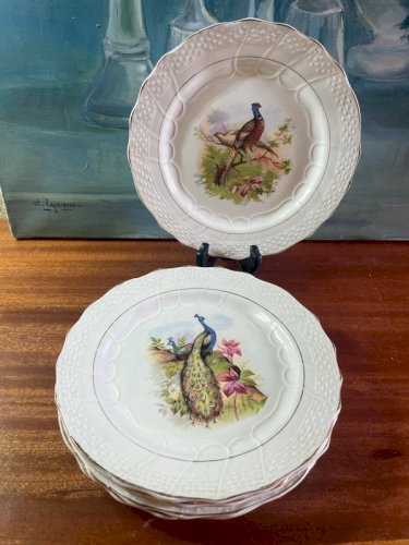 5 assiettes Terre de Fer faisans et paon