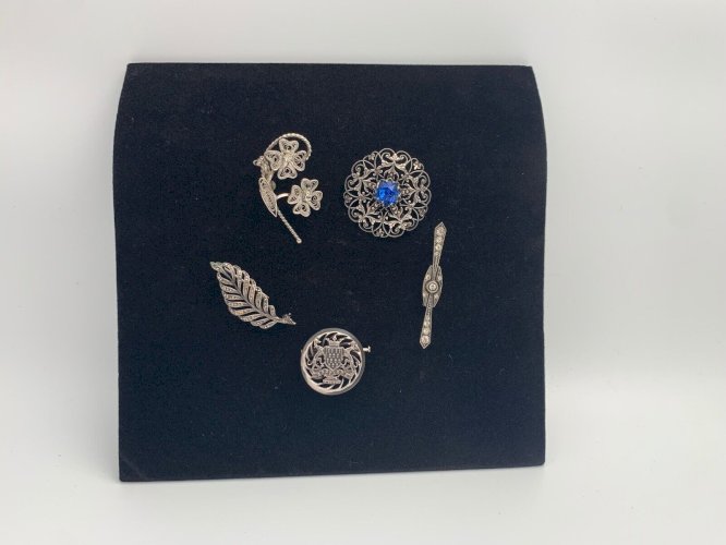  5 BROCHES ACIER ARGENT FILIGRANE OXYDES MARCASSITES LYS BRETAGNE ATAO FEAL W245