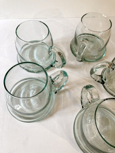 5 chopes à bières en verre soufflé bullé