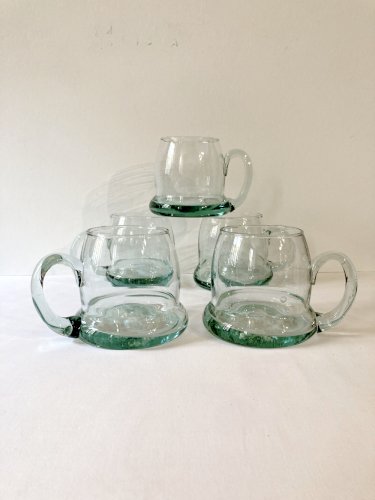 5 chopes à bières en verre soufflé bullé