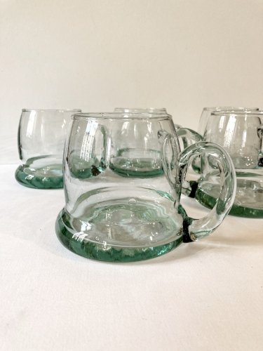 5 chopes à bières en verre soufflé bullé