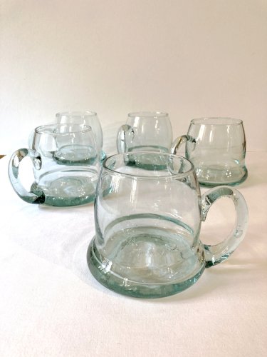 5 chopes à bières en verre soufflé bullé