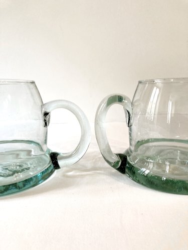 5 chopes à bières en verre soufflé bullé