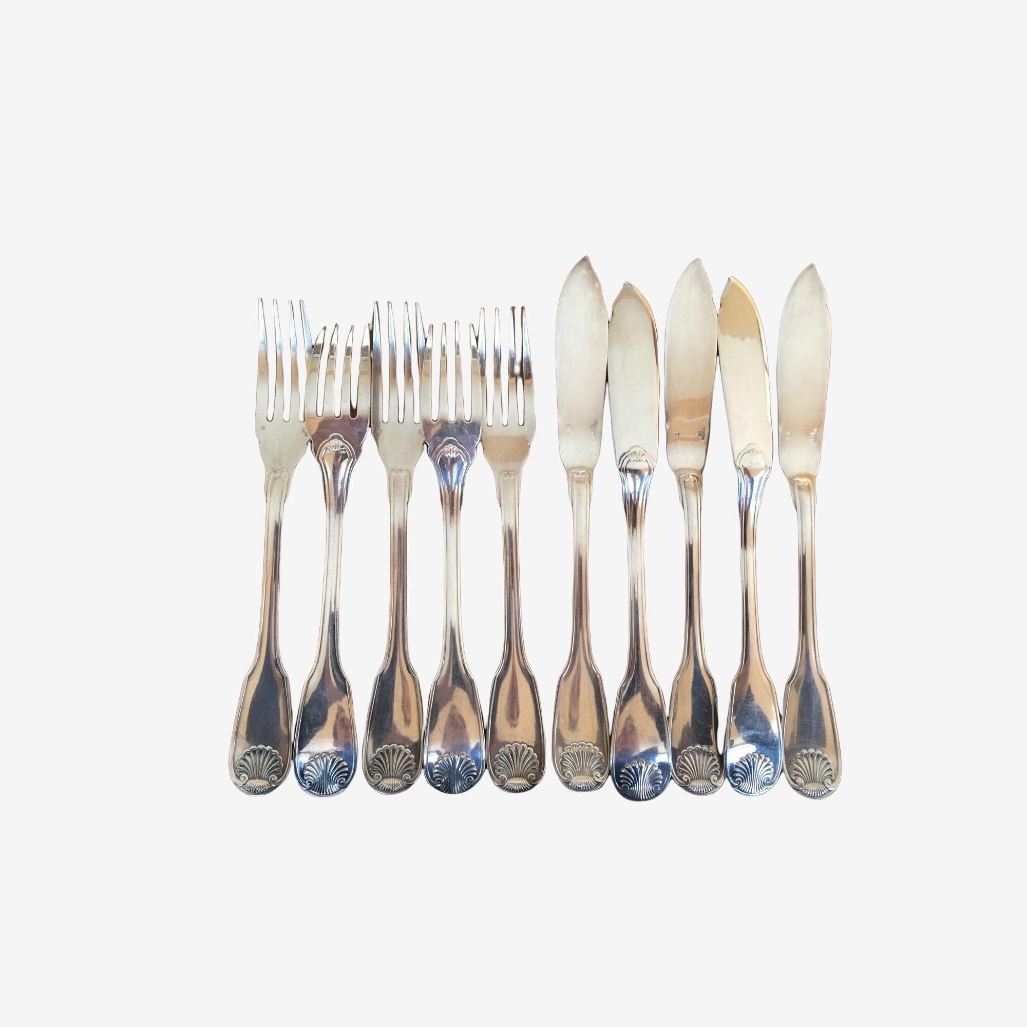 5 Couteaux Et 5 Fourchettes à Poisson Christofle – Modèle Vendôme, Métal Argenté