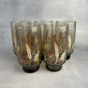 5 verre à orangeade ou limonade vintage fumé décor champêtre épis de blé