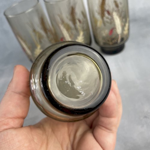 5 verre à orangeade ou limonade vintage fumé décor champêtre épis de blé