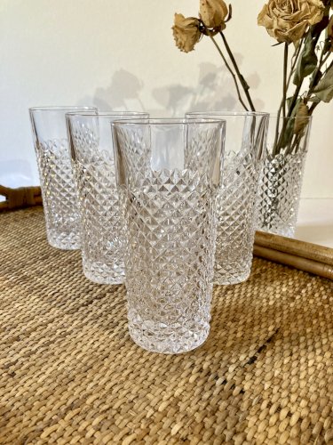 5 verres vintage motif pointe de diamant