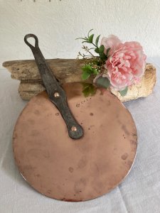 525⚜️ Antique Flat Copper Lid for Vintage Pot Diameter 24 cm