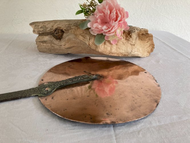 525⚜️ Ancien Couvercle Plat en Cuivre Pour Casserole Vintage Diamètre 27,5 Cm