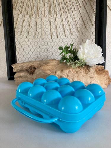 525⚜️ Ancienne Boite à Oeufs 12 Oeufs en Plastique Bleu Ciel Vintage Authentique