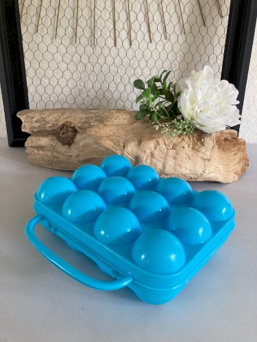 525⚜️ Ancienne Boite à Oeufs 12 Oeufs en Plastique Bleu Ciel Vintage Authentique