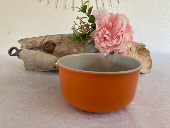 525 ⚜️ Ancienne Casserole Le Creuset 14 en Fonte Émaillée Orange Made In France