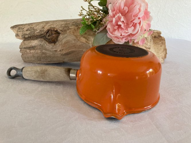 525 ⚜️ Ancienne Casserole Le Creuset 14 en Fonte Émaillée Orange Made In France