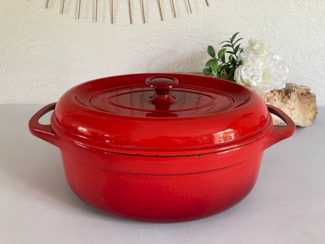 525⚜️ Ancienne Marmite, Cocotte, Faitout en Fonte Émaillée Fontignac Long 29 Cm