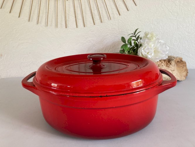 525⚜️ Ancienne Marmite, Cocotte, Faitout en Fonte Émaillée Fontignac Long 29 Cm