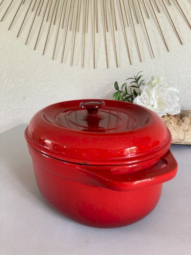 525⚜️ Ancienne Marmite, Cocotte, Faitout en Fonte Émaillée Fontignac Long 29 Cm