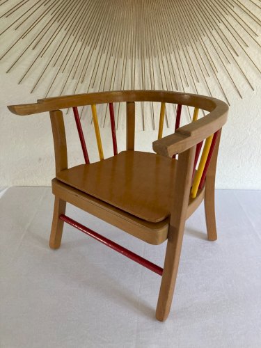 525⚜️ Ancienne Petite Chaise Enfant Baumann en Bois Percée Pour Pot Vintage