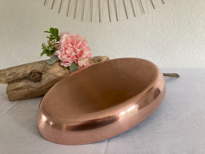 525⚜️ Ancienne Poêle Ovale en Cuivre Gaillard Paris Made In France PTT Long 35