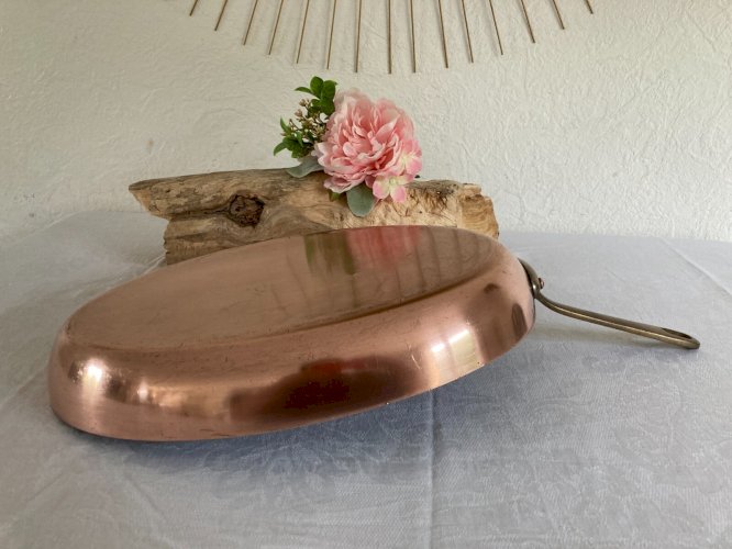 525⚜️ Ancienne Poêle Ovale en Cuivre Gaillard Paris Made In France PTT Long 35