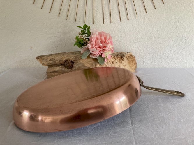 525⚜️ Ancienne Poêle Ovale en Cuivre Gaillard Paris Made In France PTT Long 35