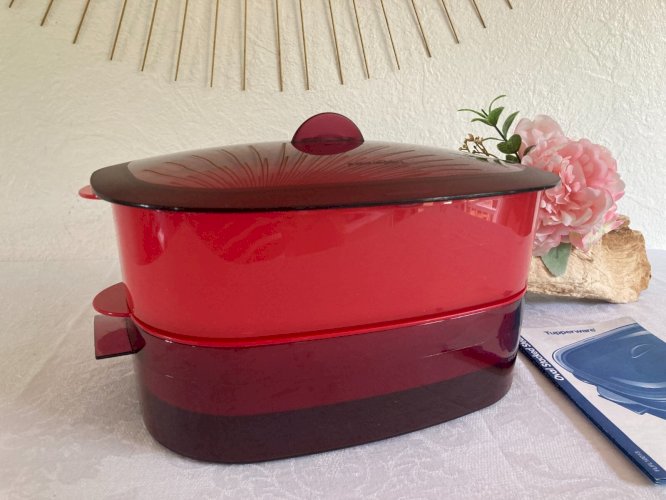 525⚜️ Cuiseur Vapeur Ovale Multi-Étage Tupperware Rouge Longueur 26 Cm