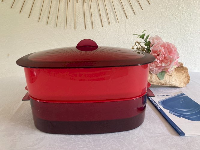 525⚜️ Cuiseur Vapeur Ovale Multi-Étage Tupperware Rouge Longueur 26 Cm