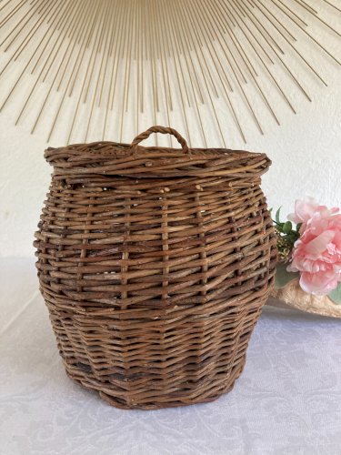 525⚜️ Décoration Ancien Panier Rond en Osier Pour Pommes de Terre Diamètre 20 Cm