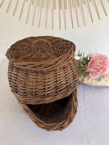 525⚜️ Décoration Ancien Panier Rond en Osier Pour Pommes de Terre Diamètre 20 Cm