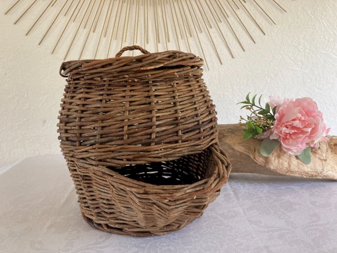 525⚜️ Décoration Ancien Panier Rond en Osier Pour Pommes de Terre Diamètre 20 Cm