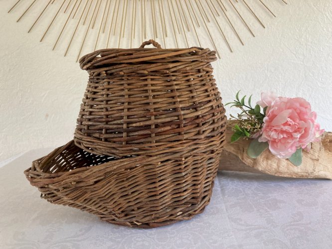 525⚜️ Décoration Ancien Panier Rond en Osier Pour Pommes de Terre Diamètre 20 Cm