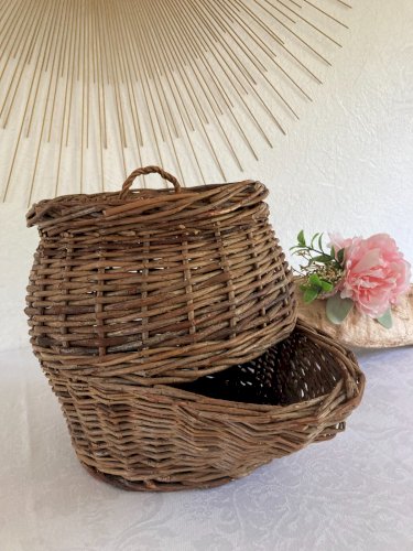 525⚜️ Décoration Ancien Panier Rond en Osier Pour Pommes de Terre Diamètre 20 Cm