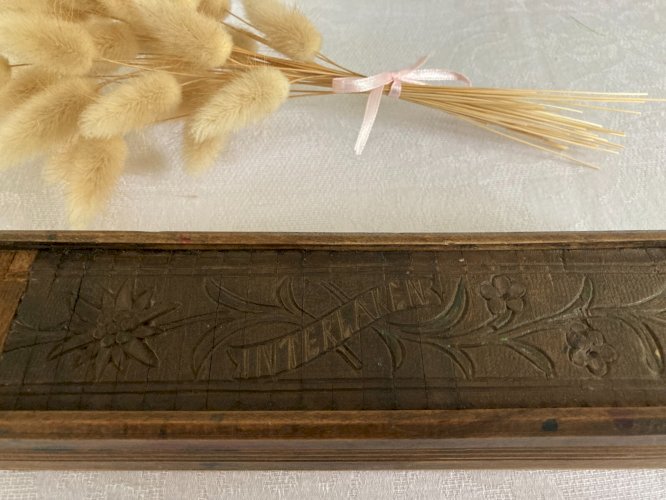 525⚜️ Décoration Ancienne Boite Plumier à Rideau Coulissant en Bois Interlaken