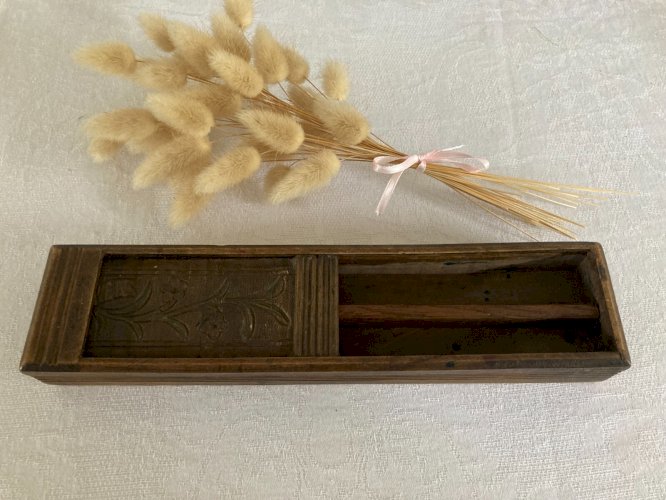 525⚜️ Décoration Ancienne Boite Plumier à Rideau Coulissant en Bois Interlaken