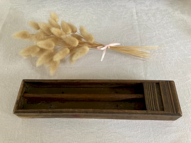 525⚜️ Décoration Ancienne Boite Plumier à Rideau Coulissant en Bois Interlaken