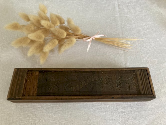 525⚜️ Décoration Ancienne Boite Plumier à Rideau Coulissant en Bois Interlaken